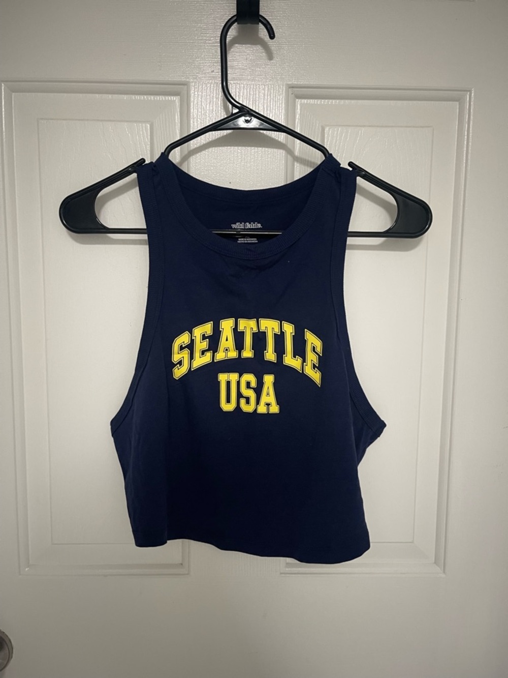 wild fable Navy Cropped Tank with Yellow "Seattle USA" Graphic